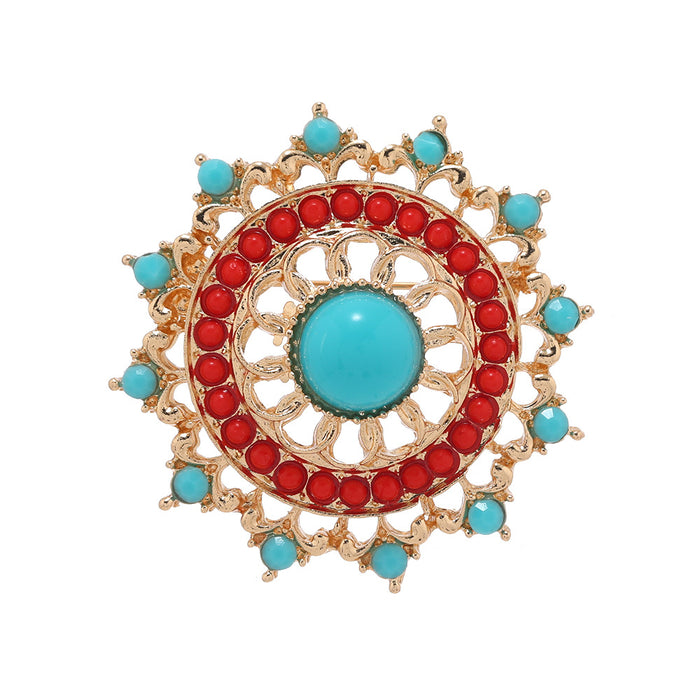 Wholesale Ethnic Style Imitation Turquoise Hollow Geometric Brooches Women's et Accessories