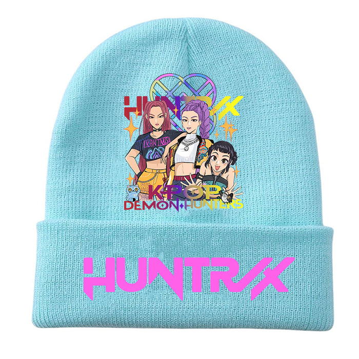 Wholesale Kpop Knitted hat fashion curled brim beanie printed