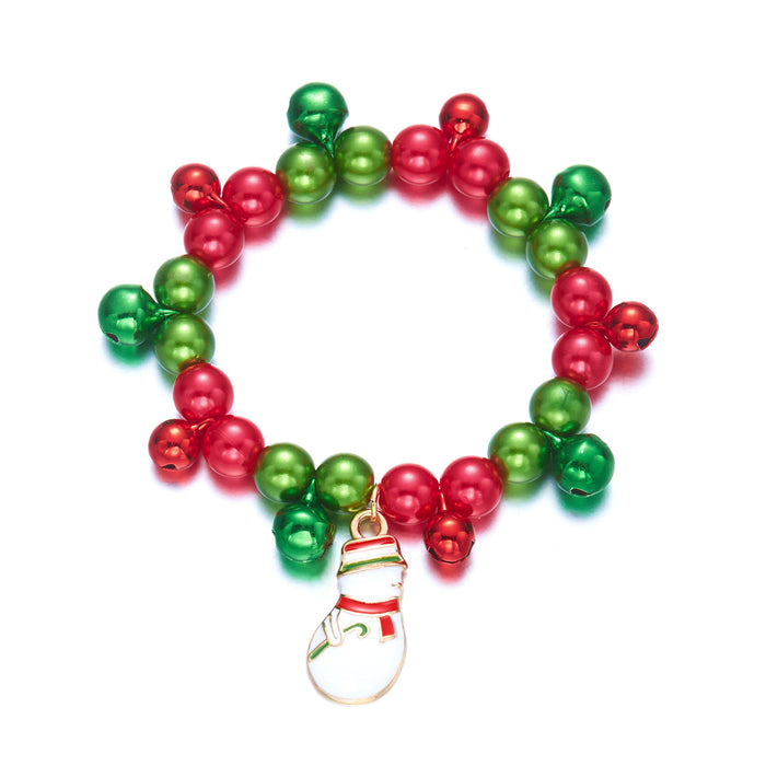 Wholesale Christmas Beaded Bracelet Tree Elk Pendant Zinc Alloy Elastic Jewelry Accessory for Party