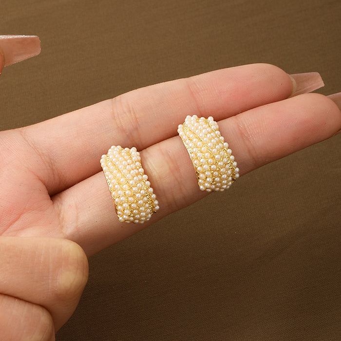 Wholesale Gold woven earrings luxury niche high-end earrings wholesale temperament silver needle new light luxury earrings wheat ear