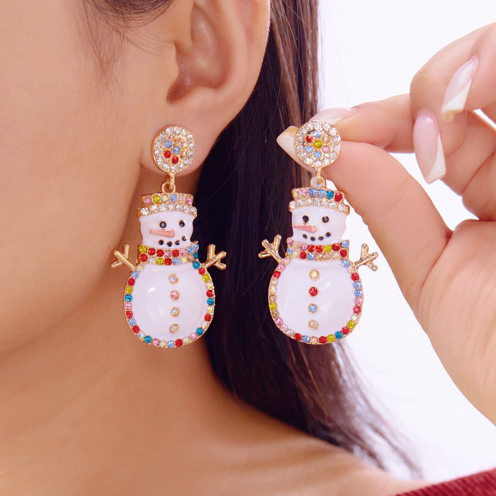 Wholesale Christmas red and green snowflake snowman earrings for women creative simple colorful bell tassel earrings
