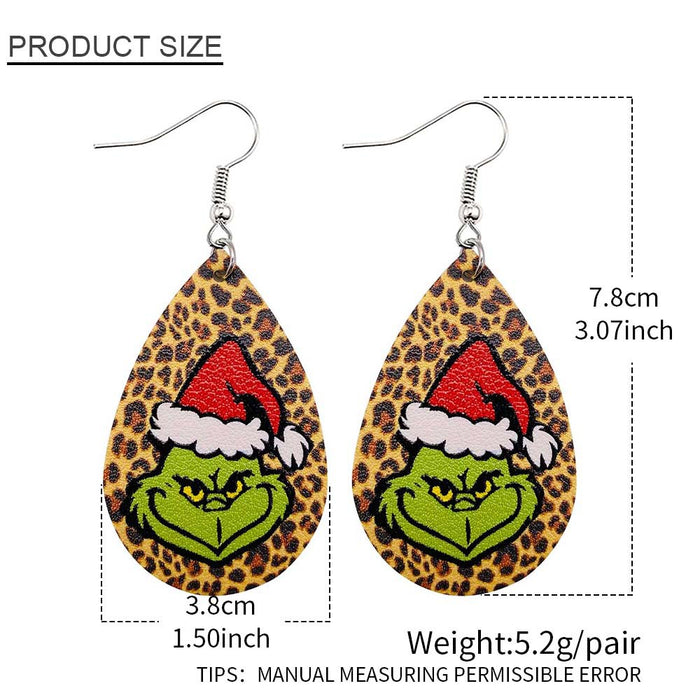 Wholesale Christmas Green Frog Leather Earrings Water Drop Shaped Double Sided Printed Earrings Festival Accessories JDC-ES-YaChen004