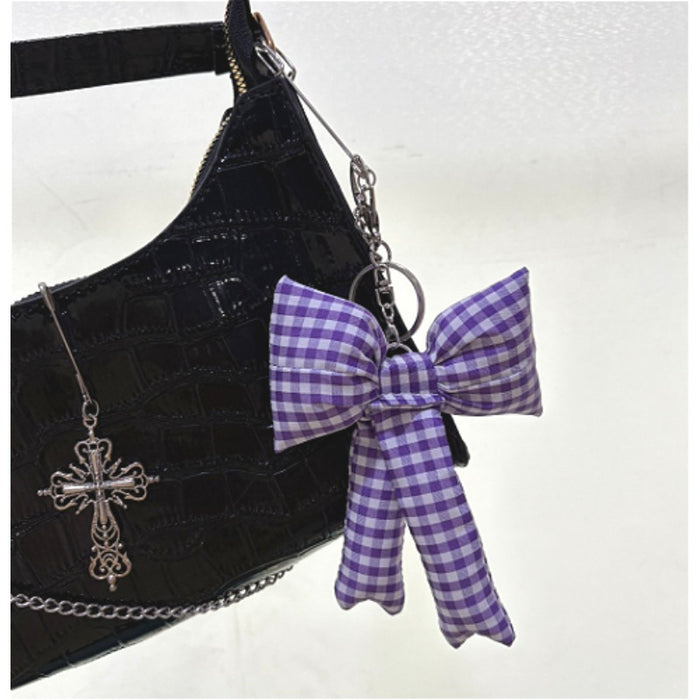 Wholesale  Simple Pink Plaid Bow Accessories Keychain