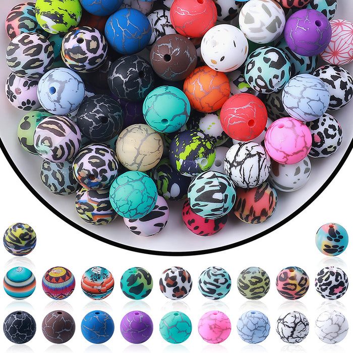 Wholesale 100PCS Water Transfer Printing Silicone Beads JDC-BDS-HeXing021