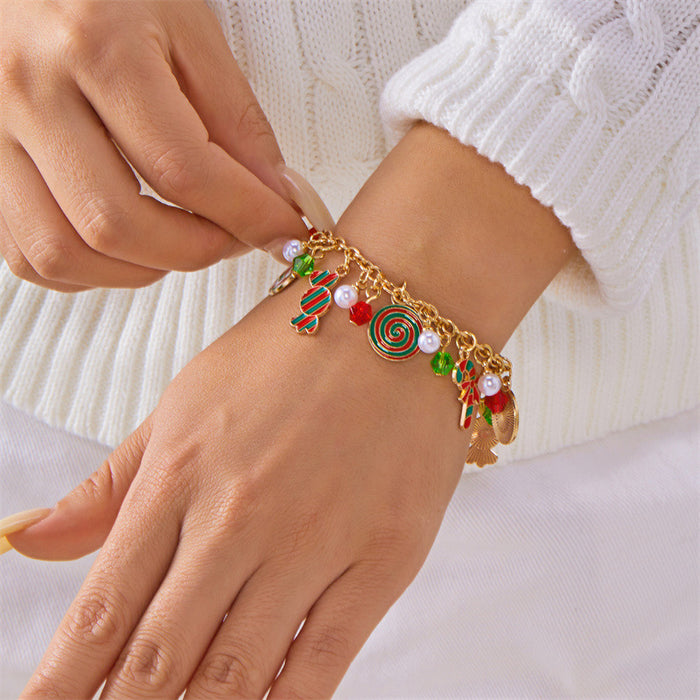 Wholesale Christmas jewelry creative  Christmas tree multi-color candy pendant pearl paper card bracelet