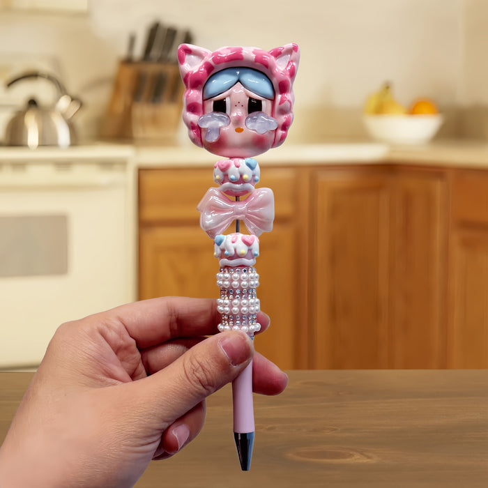 Wholesale DIY Beaded Cartoon Pen Set - 10 Colors Cute Cry Baby Girl Design for Students