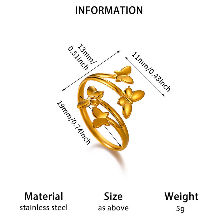 Wholesale Geometric Stainless Steel Rings Women Fashion Double Layer Heart Butterfly Design