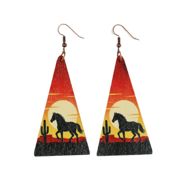 Wholesale Vintage Triangle Wooden Statemente Earrings