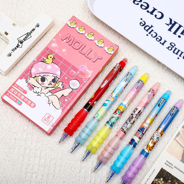Wholesale 6pcs/box Cartoon Erasable Pen Quick-drying Press Erasable Gel Pen Cute Thermal Erasable Pen