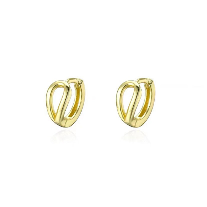 Wholesale Cold style double-layer plain ring earrings for women, niche design, mini circle double ring C-shaped ear buckle, daily commuting earrings