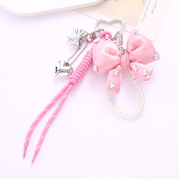 Wholesale Leather bow heart pendant luggage keychain lanyard accessories single buckle tassel pendant accessories