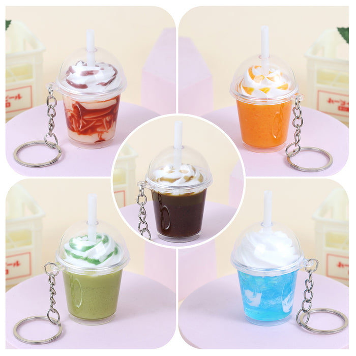 Wholesale Plastic Ice Cream Cup Keychain Pendant Simulated Dessert Style Bag Charm MOQ≥2