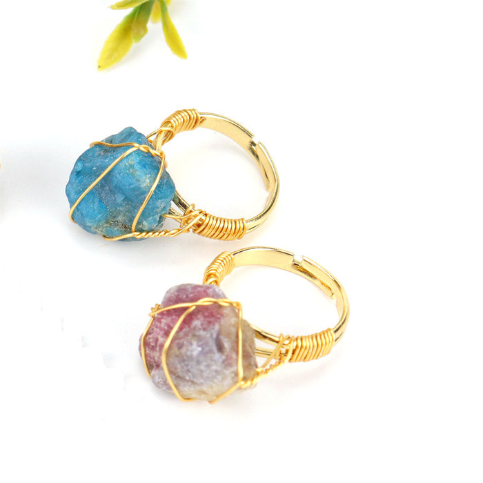 Wholesale New Personalized Handmade Wrapped Raw Stone Agate Ring Women's Adjustable Ring R02 JDC-RS-HXu003