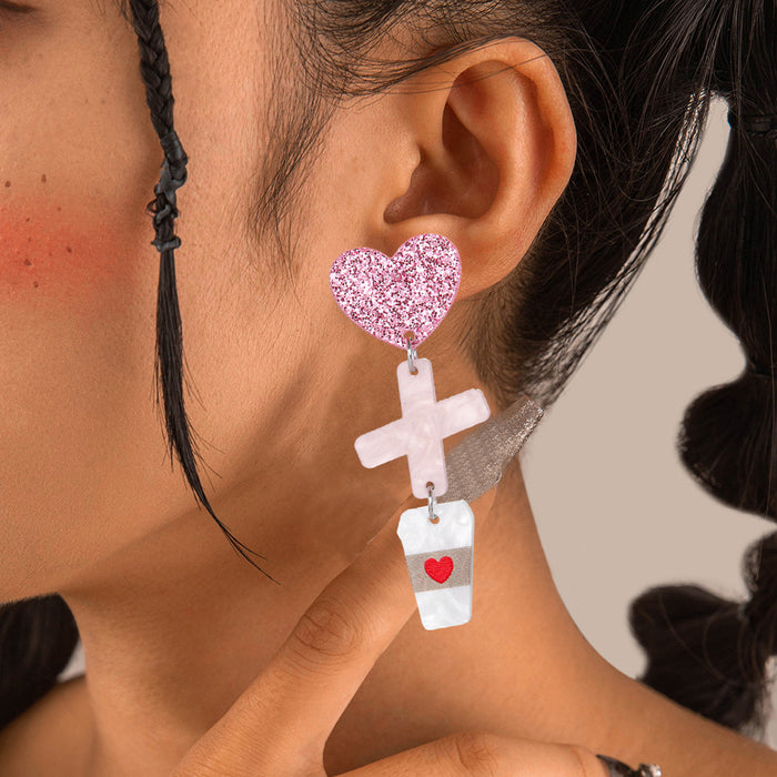 Wholesale Heart Letter Earrings Handmade Cute Romantic Shiny Xo Milk Tea Valentine' s Day Acrylic Earrings