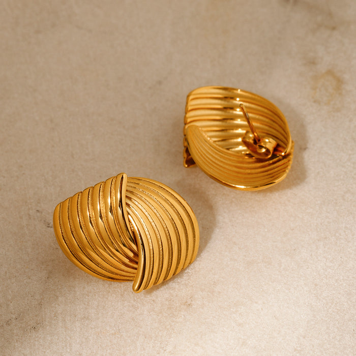 Wholesale 18k Gold Stainless Steel Stripe Texture Staggered Earrings JDC-ES-JD347