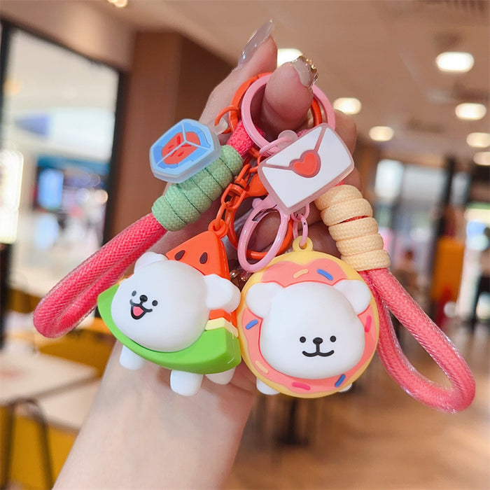 Wholesale Cute puppy keychain cartoon puppy schoolbag hanging price car keychain claw machine small gift