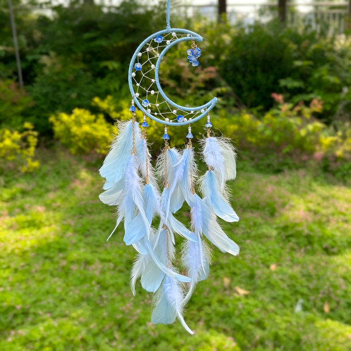 Wholesale Handmade Moon Feather Dream Catcher Macaron Color Decorative Wall Hanging MOQ≥2