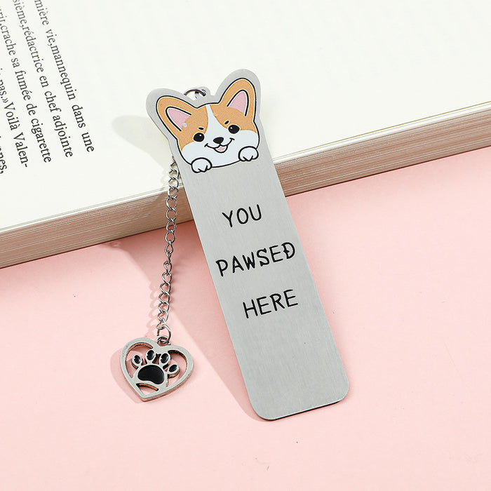 Wholesale Cute Cartoon Colorful Puppy Pattern Stainless Steel Bookmark