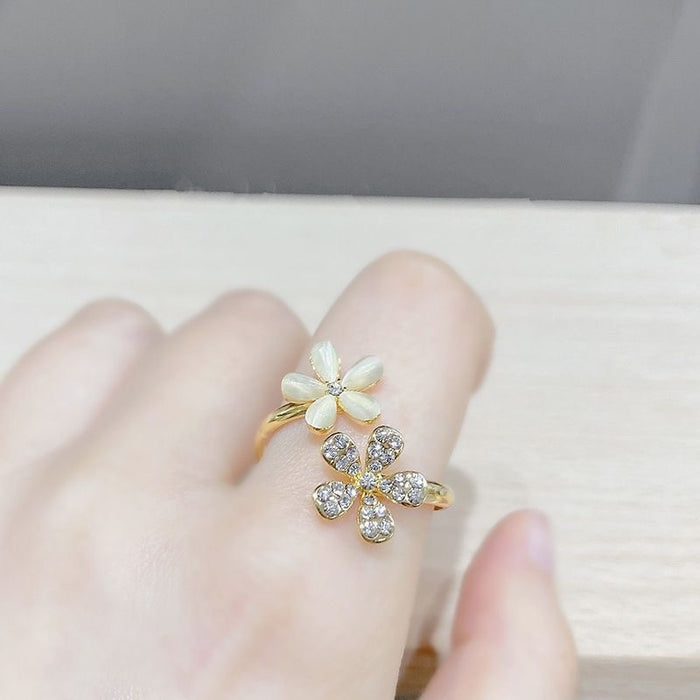 Wholesale Cat's Eye Stone Exquisite Small Flower Open Ring, niche and high-end, index finger ring, daisy petal ring