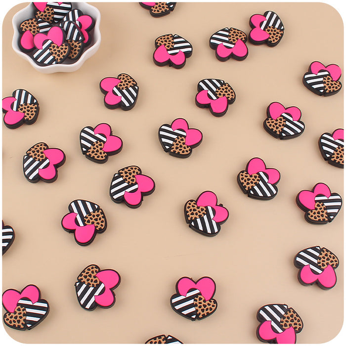 Wholesale Three Color Love Leopard Pattern Valentine's Day Silicone Focal Beads JDC-BDS-GuangTian005