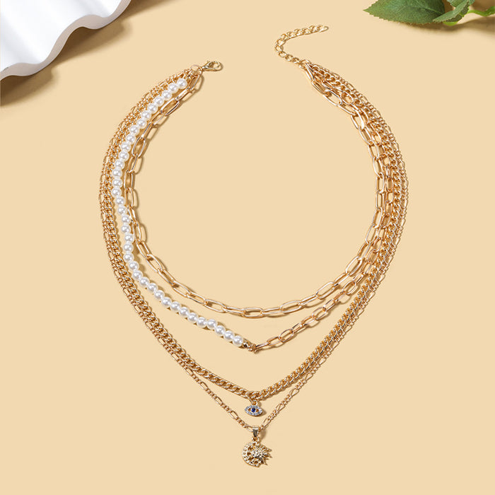 Wholesale New gold-plated pearl eye multi-layer necklace, fashionable street photography sweater chain