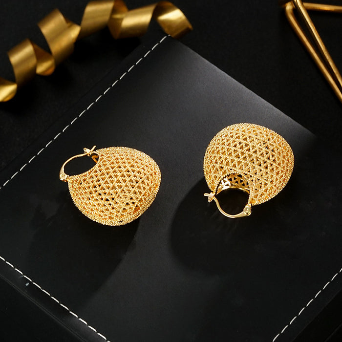 Wholesale  Mesh Hollow Earrings  Retro Hollow Ball Earrings Women's Copper Plated Real Gold  Earrings