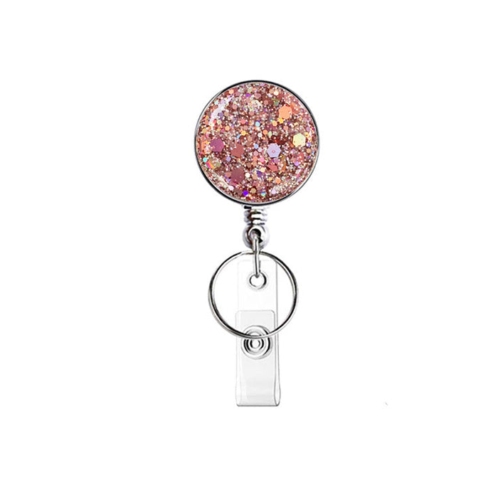 Wholesale UV Electroplated Resin Glitter Sequins Epoxy Badge Reel Retractable Keychain JDC-KC-QiDing013