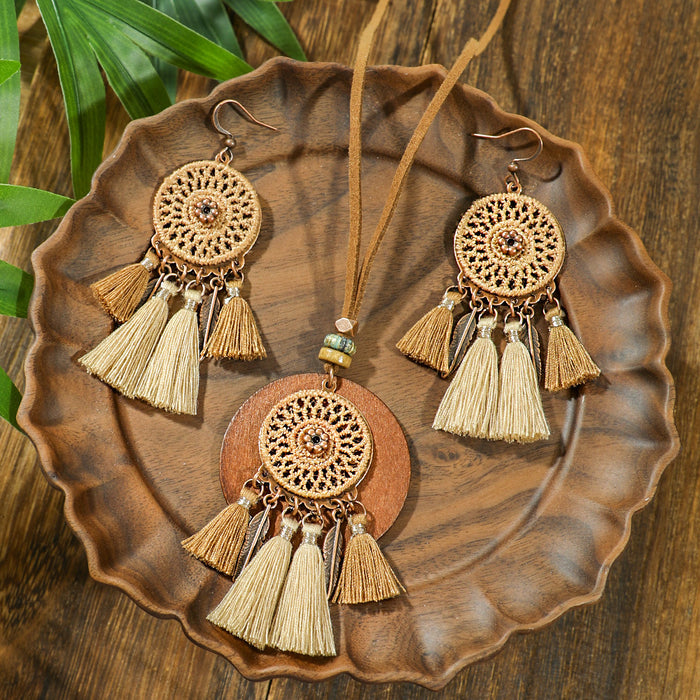 Wholesale Retro Boho Dreamcatcher Hollow Earrings and Necklace Set Fashion Jewelry MOQ≥2