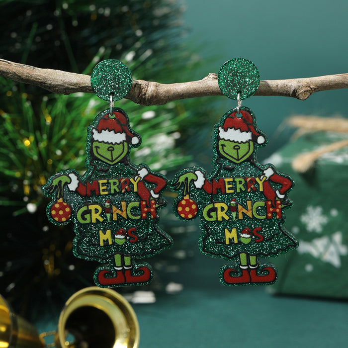 Wholesale Christmas green hat strange acrylic earrings