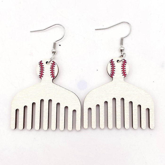 Wholesale Retro Wooden Earrings Personalized Design Baseball Comb Pendant Earrings