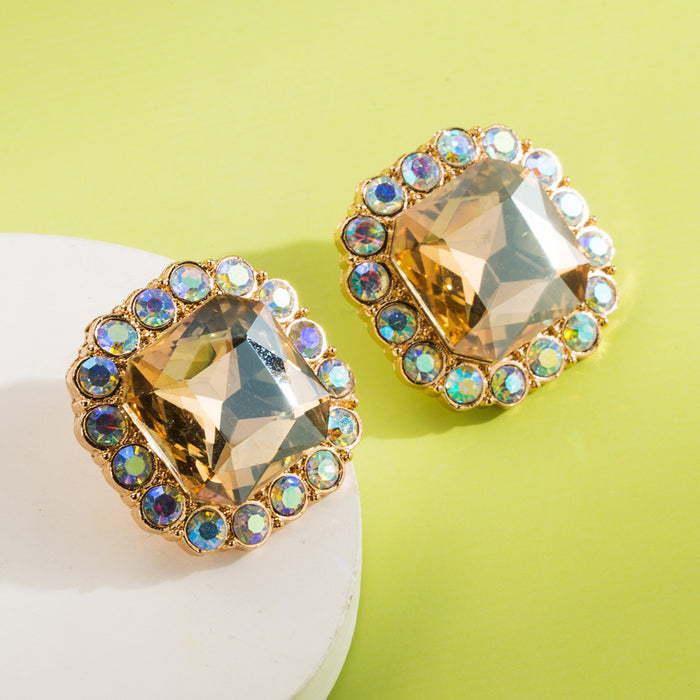 Wholesale Geometric square diamond-encrusted crystal earrings