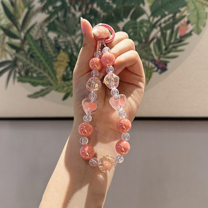 Wholesale Creative Acrylic Hand Chain Keychain Pendant Bag Transparent Love Heart Peach Heart Car Keychain Accessories Ornament