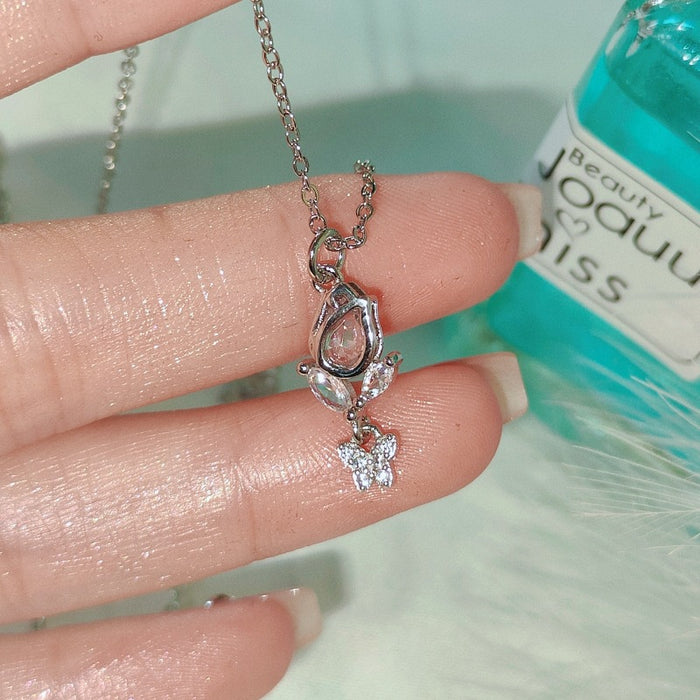 Wholesale Zircon flower necklace butterfly pendant light luxury niche collarbone chain versatile temperament personality accessory