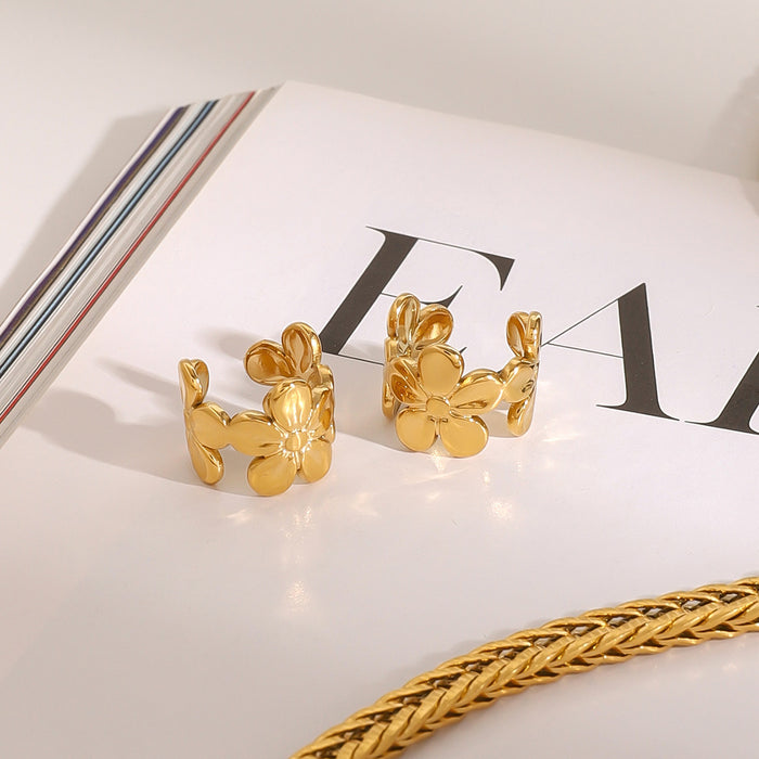 Wholesale Stainless steel flower earrings with high-end feel, no ear holes, ear bone clip, titanium steel earrings