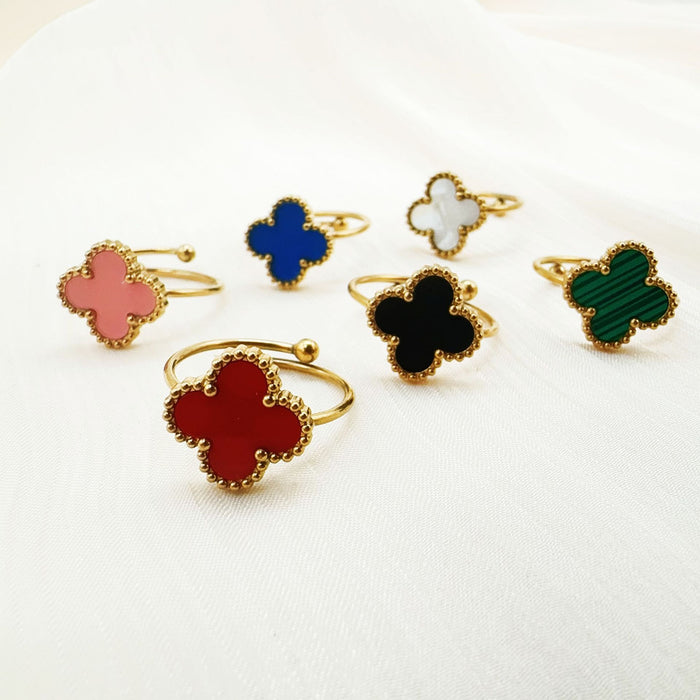 Wholesale Titanium steel clover ring plated with genuine gold