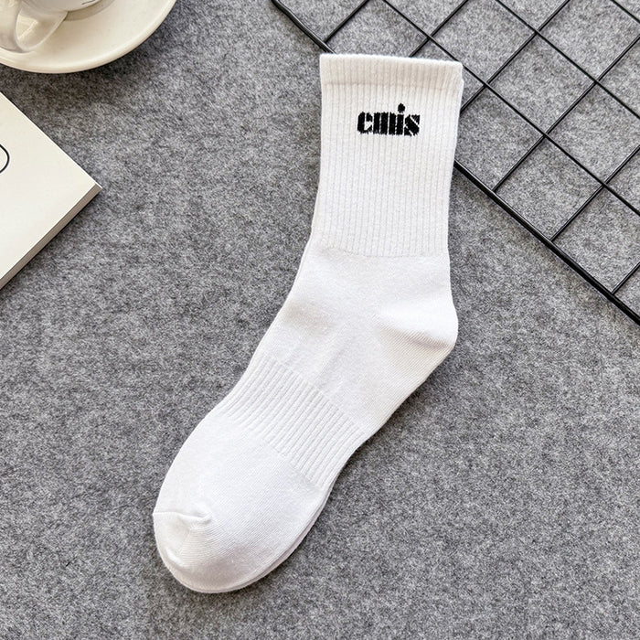 Wholesale Quality men's socks with high thread letters, simple and niche design, mid tube socks, sporty and trendy socks