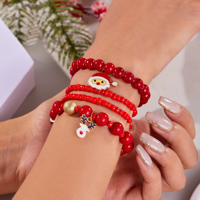Wholesale Christmas Day Festival Color Acrylic Diamond Snowflake Bell Elastic Beaded Bracelet Christmas suit