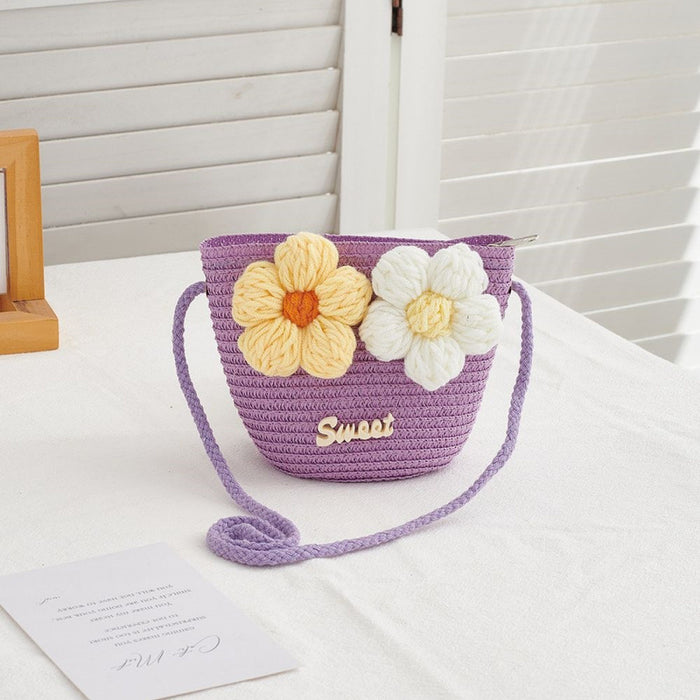 Wholesale Straw Woven Floral Crossbody Bag for Girls Cute Summer Purse