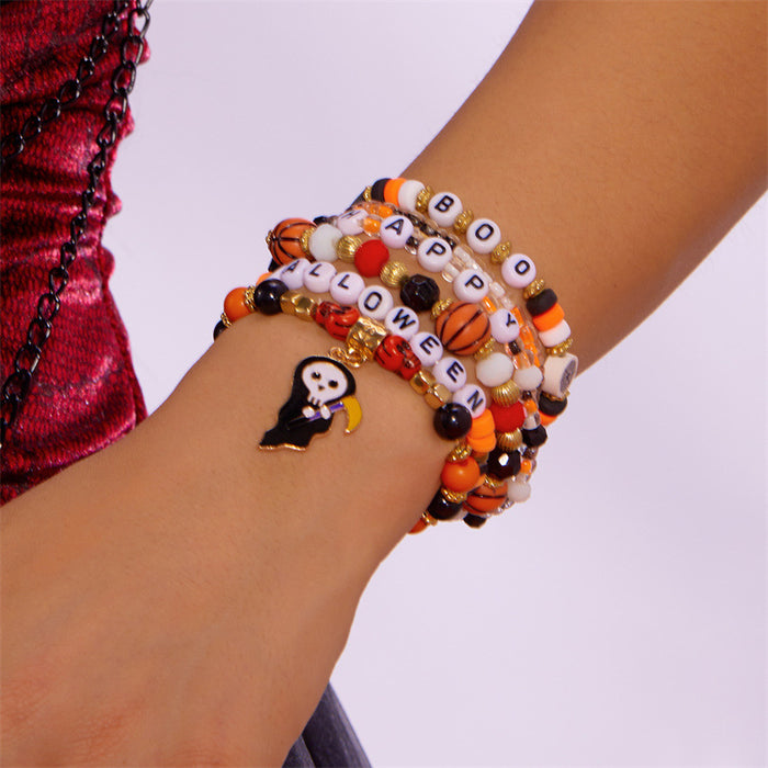 Wholesale  bat pumpkin  pendant bracelet rice beads multi-layer beaded holiday party bracelet