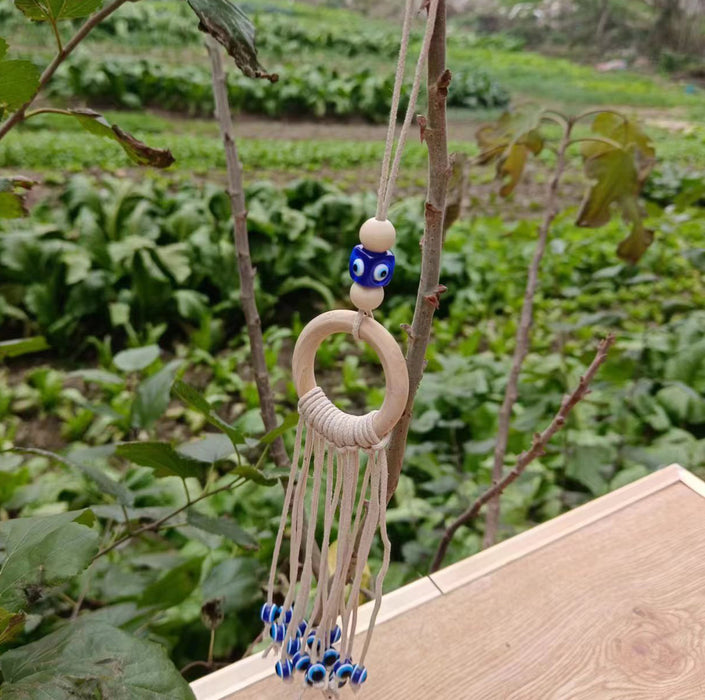Wholesale Handmade cotton rope, wooden ring, blue eye pendant, devil's eye pendant, car interior pendant, car hook weaving
