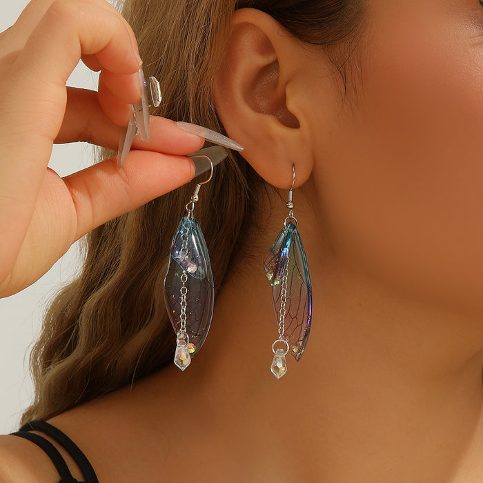 Wholesale Wings, Earhooks, Butterfly Earrings, Temperament, Long Eardrops, Cicada Wings, Gradient Colored Earrings