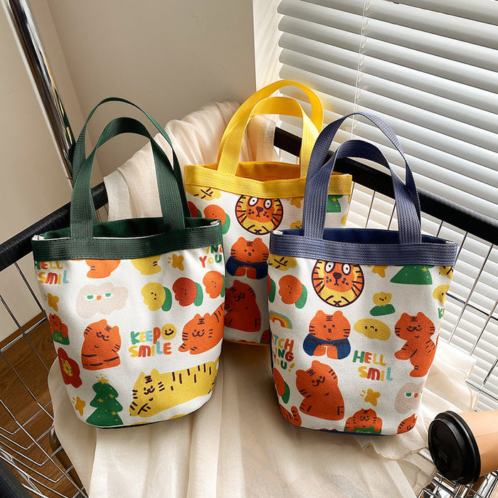 Wholesale Cute cartoon printed bucket bag, hand-held canvas bag