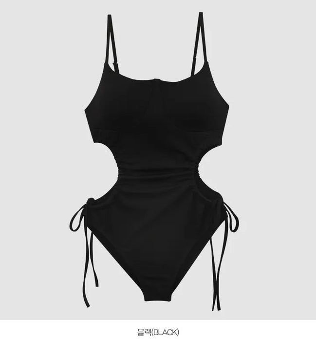 Wholesale Solid color minimalist drawstring slimming one-piece swimsuit for women