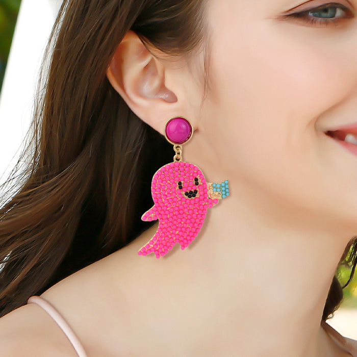 Wholesale Halloween Cartoon Ghost Little Devil Rice Beads Alloy Earrings JDC-ES-Rulong006