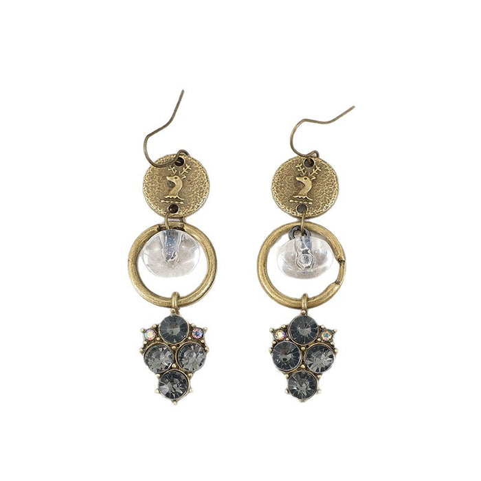 Wholesale Retro style geometric splicing long style antique alloy earrings carved deer head earrings