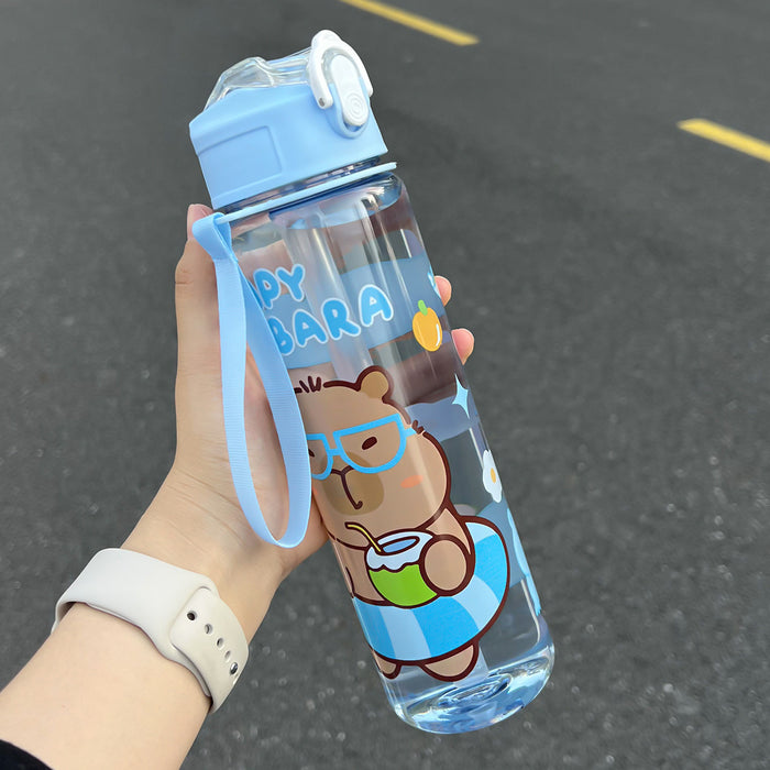 Wholesale  Straw Water Cup Cute Children' s Straw Cup Student Portable Cartoon Water Cup with Lanyard