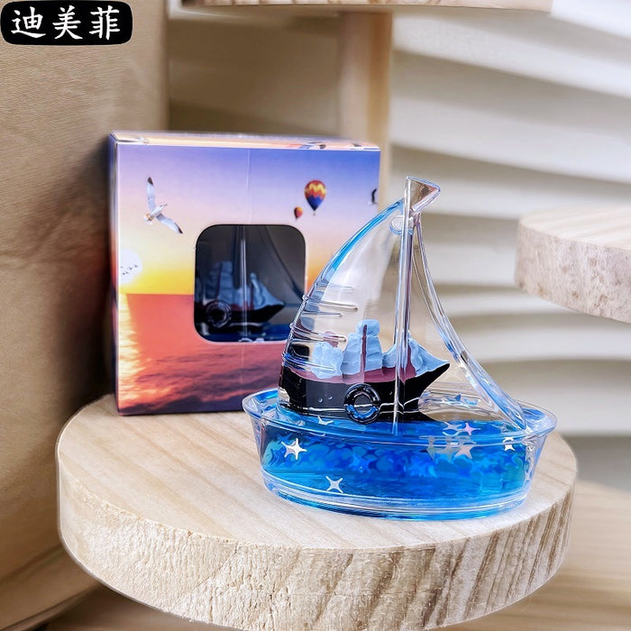 Wholesale Creative Floating Cartoon  Decompression Liquid Sailing Crafts Ornaments Transparent Oil Leakage Acrylic Gift