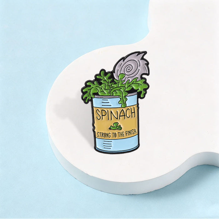 Wholesale Vintage Spinach Can Brooch Pin Zinc Alloy Enamel Badge Fun English Text Fashion Accessory