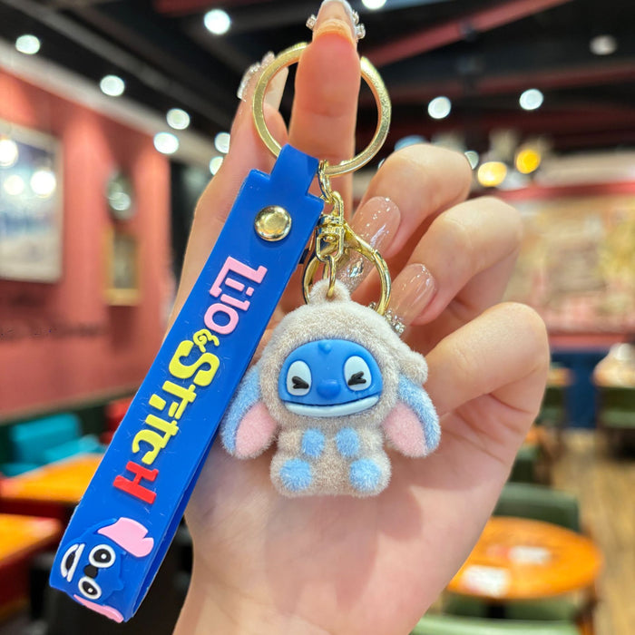 Wholesale Cartoon flocking  keychain student bag keychain car keychain couple pendant
