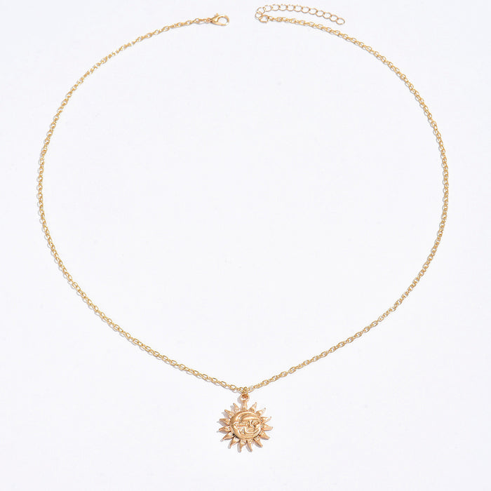 Wholesale Retro and minimalist sunflower pendant, personalized and trendy, ultra long and stackable design, touching face necklace